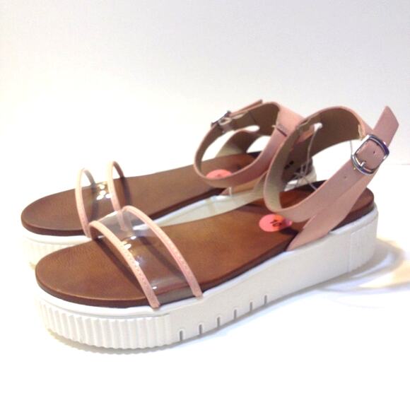 JellyPop Clear Strappy Flatform Pink Faux Leather Sandal - Picture 10 of 13